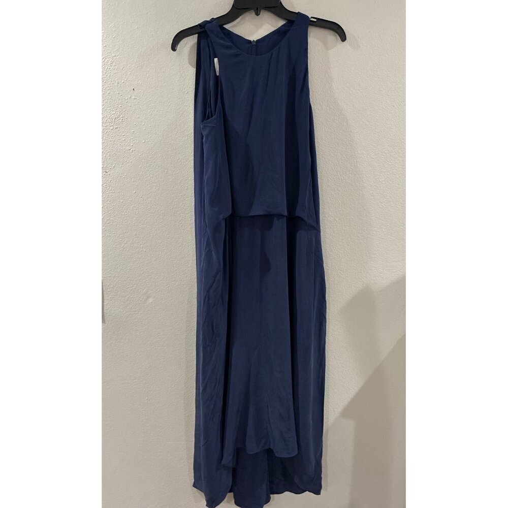 Cedric Charlier 100% Silk Dress Layered summer Sleeveless Shift navy blue size 6